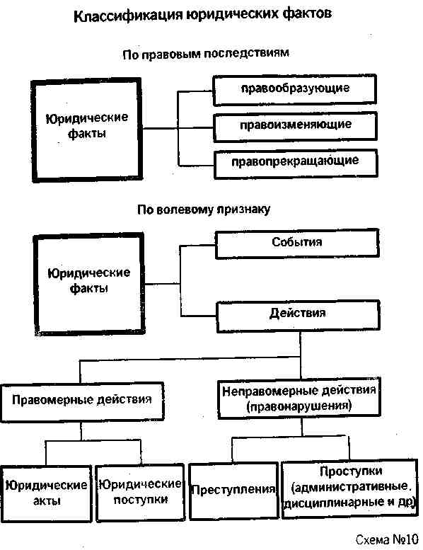 Виды юридических фактов схема